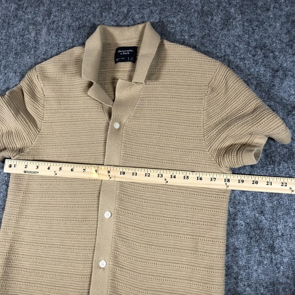 Abercrombie & Fitch Shirt Mens Small Tan Knit Button Front Camp Collar Retro - Picture 14 of 16
